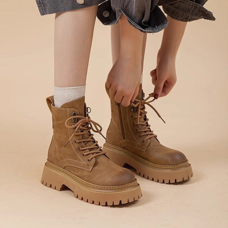 Retro-Höhenverstärkende Mid-Calf Martin-Boots