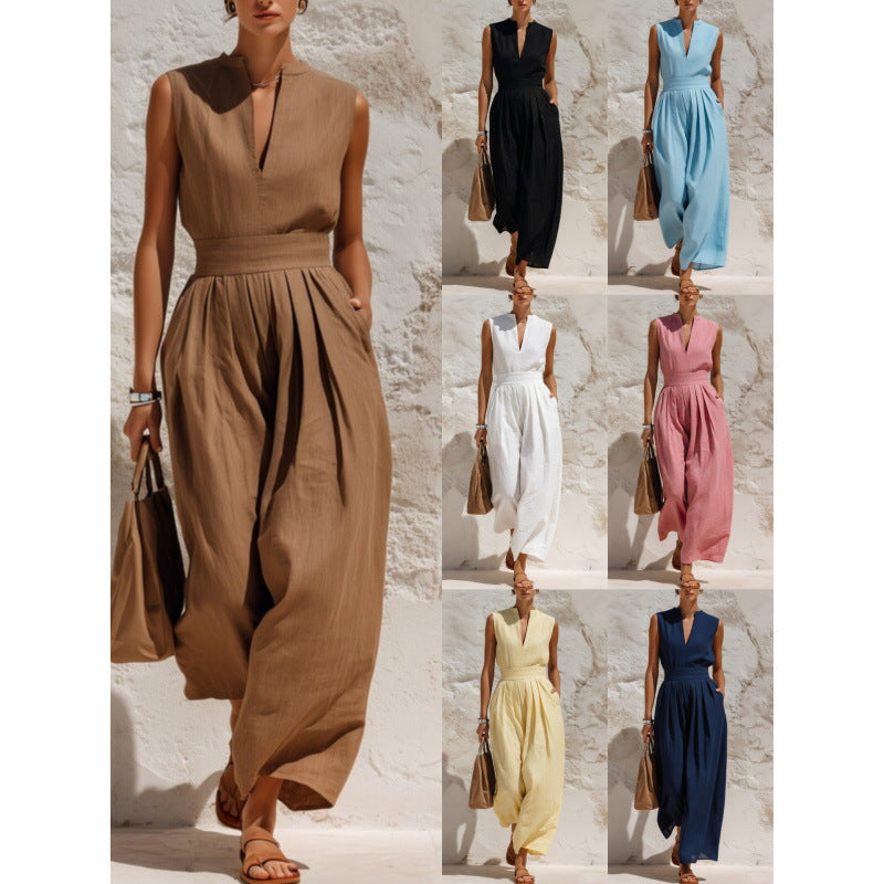Ärmelloser Jumpsuit mit weitem Bein