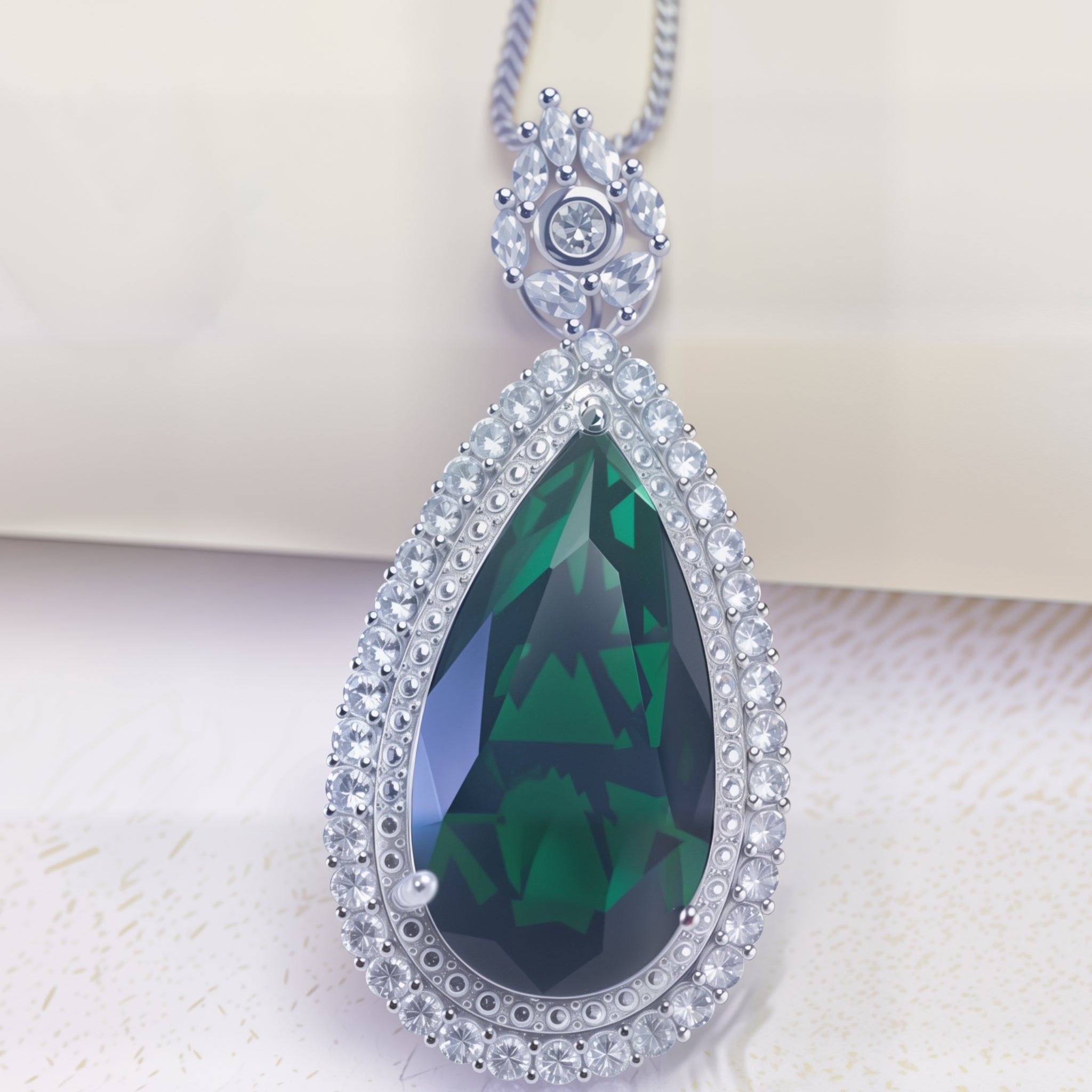 Eleganter Tropfen-Halskette mit Smaragd und Zirkonia