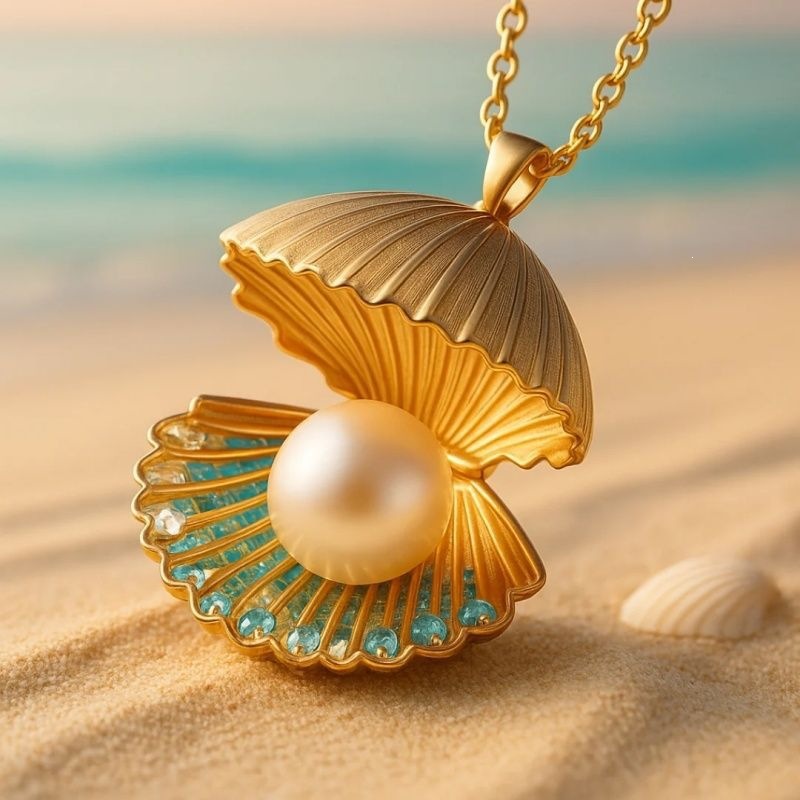 Perlen-Anhänger «Coquille» · Muschel-Form, vergoldet