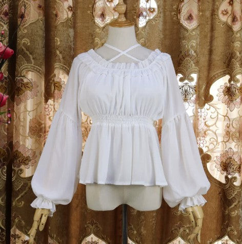 Chiffon Halter Top mit Laternenärmeln