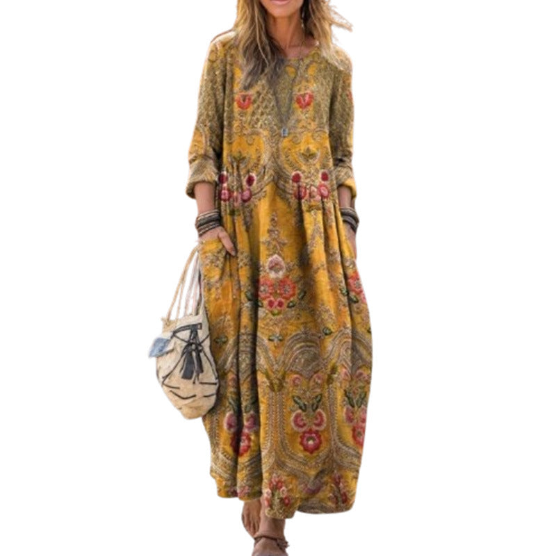Gelbes Blumenprint Langarm-Top im Resort-Stil – Bild 2 | LuxeStyle