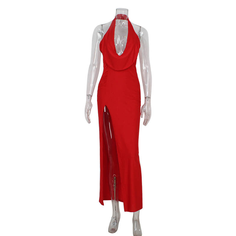 Elegantes Neckholder-Kleid mit Schlitz