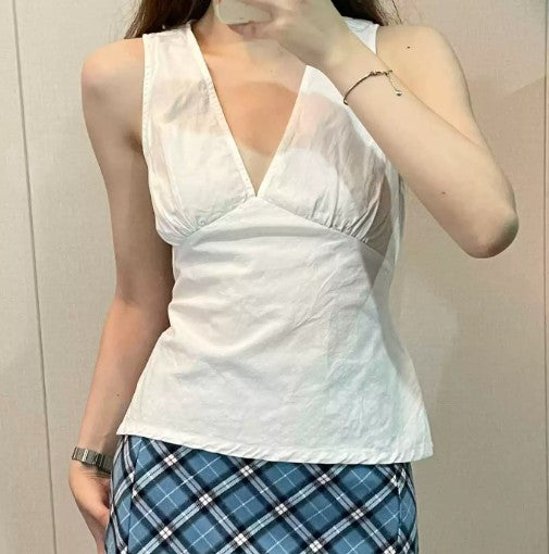 Damen Tanktop mit tiefem V-Ausschnitt und Raffung