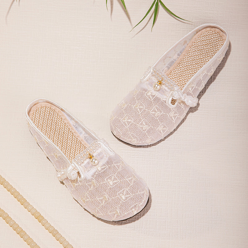 Sommer Mesh Slip-On Sandalen mit Stickerei