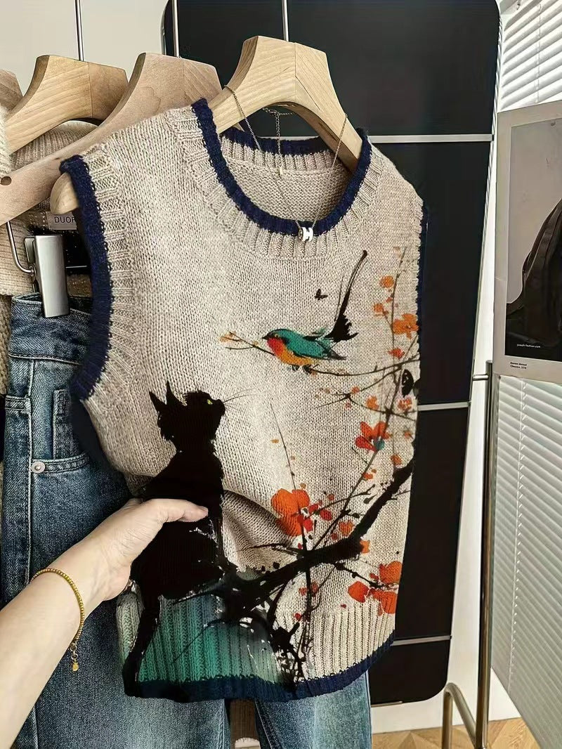 Retro Color-Block Strickweste für Damen