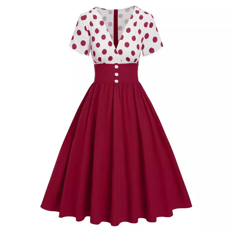 Gepunktetes Patchwork-Kleid mit ausgestelltem Saum – Bild 8 | LuxeStyle