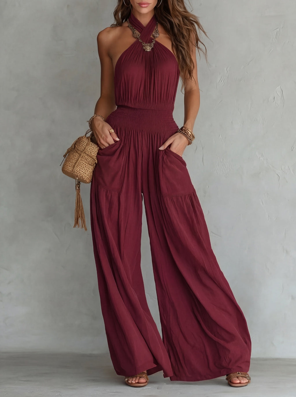 Ärmelloser Jumpsuit mit weitem Bein