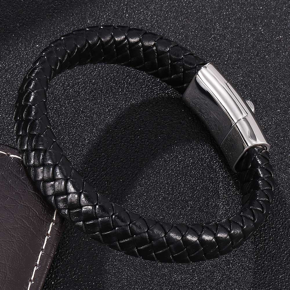 Herren-Armband aus geflochtenem Leder und Titanstahl – Bild 2 | LuxeStyle