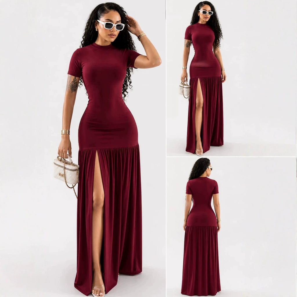 Elegantes Slim-Fit Rundhals-Kleid mit Schlitz – Bild 8 | LuxeStyle
