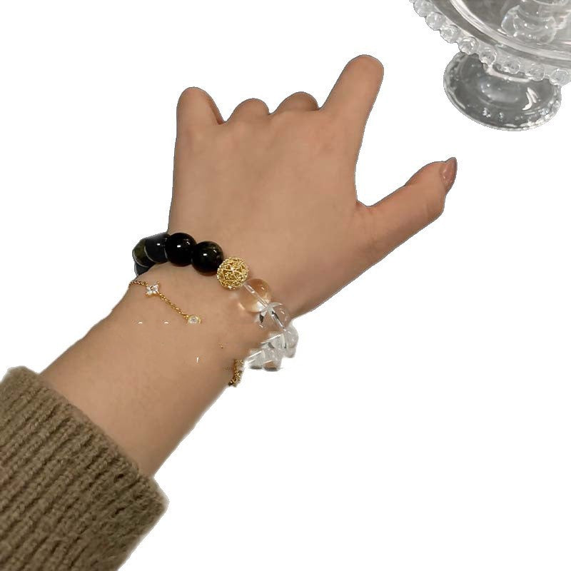 Armband aus Gold Obsidian und weissem Kristall – Bild 1 | LuxeStyle