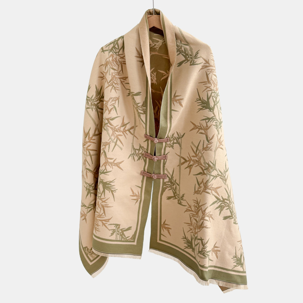 Vintage Jacquard-Schal mit Knopfverschluss
