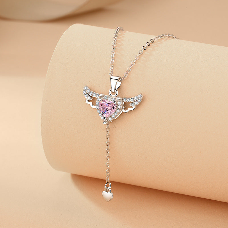 Cupid Herz Engel Flügel Halskette mit Zirkonia