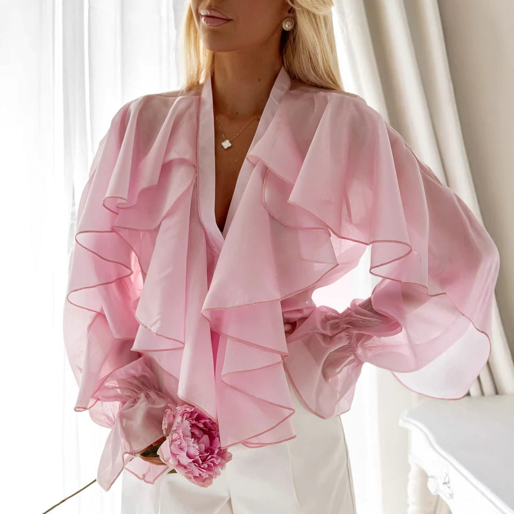 Chiffon Bluse mit Rüschen und ausgestellten Ärmeln
