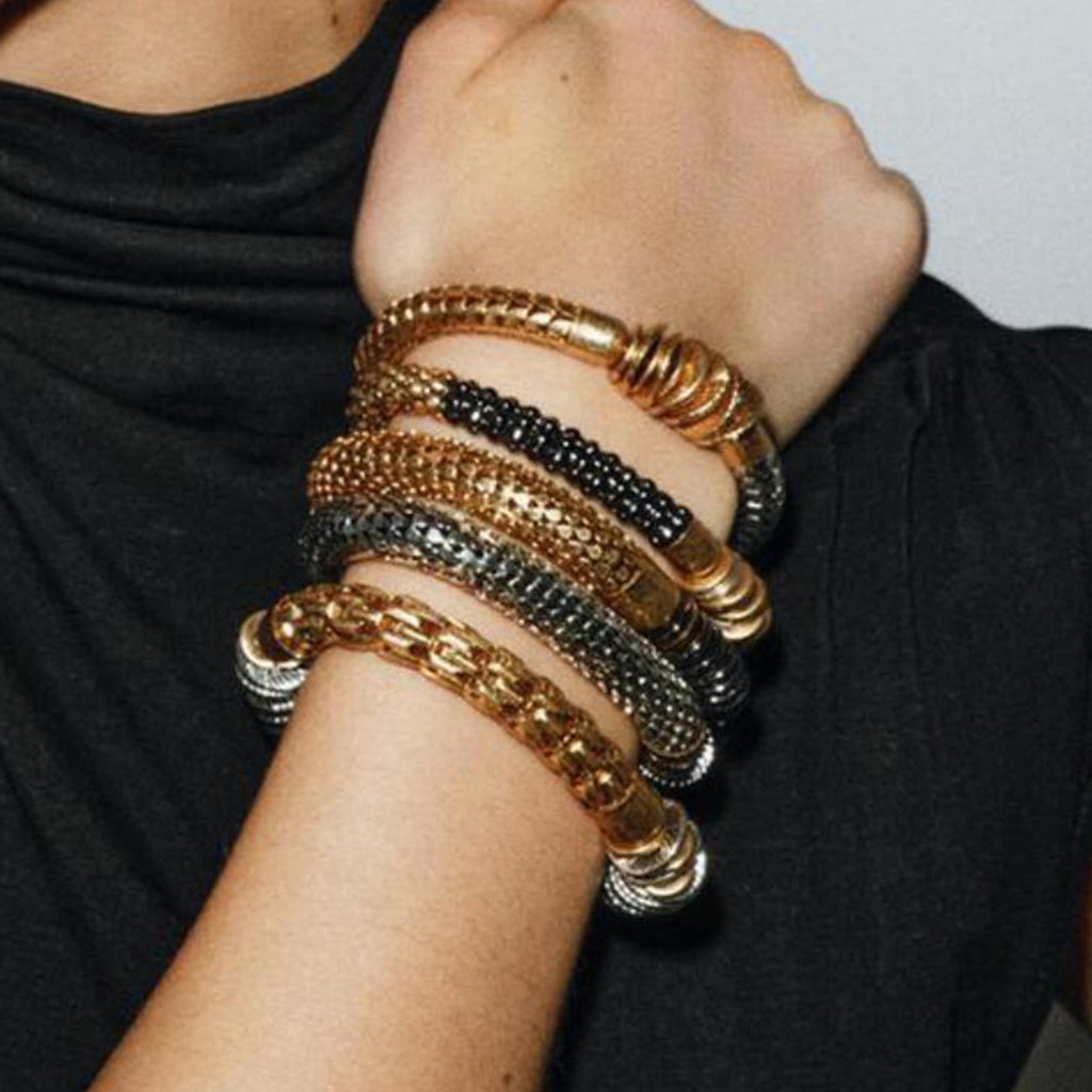 Armband-Set: Gold, Silber und Anthrazit