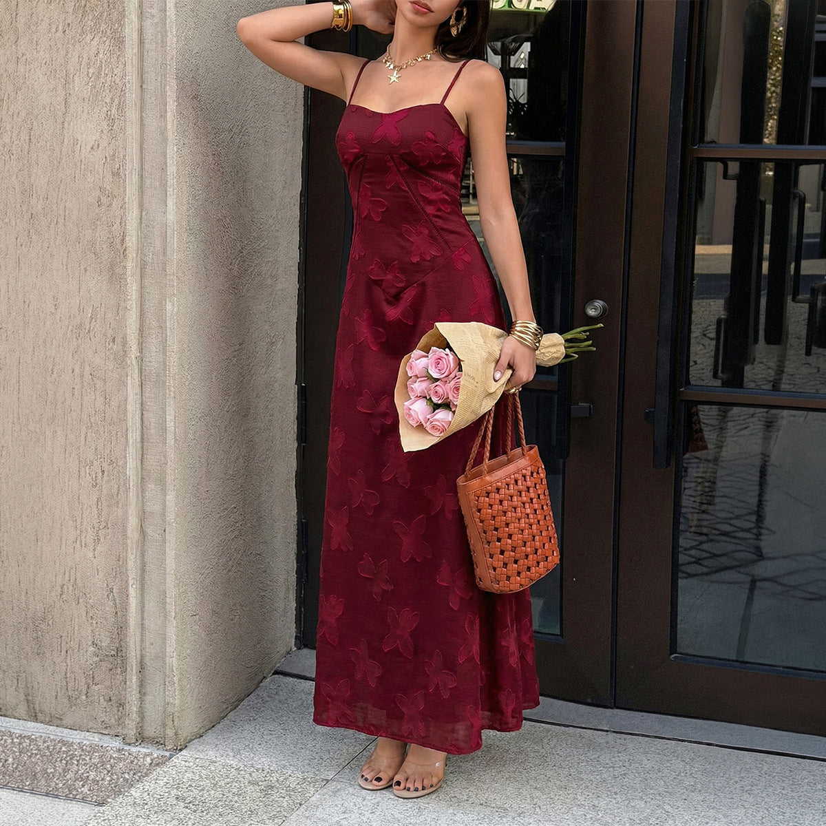 Jacquard A-Linien Kleid mit Taillengürtel – Bild 5 | LuxeStyle