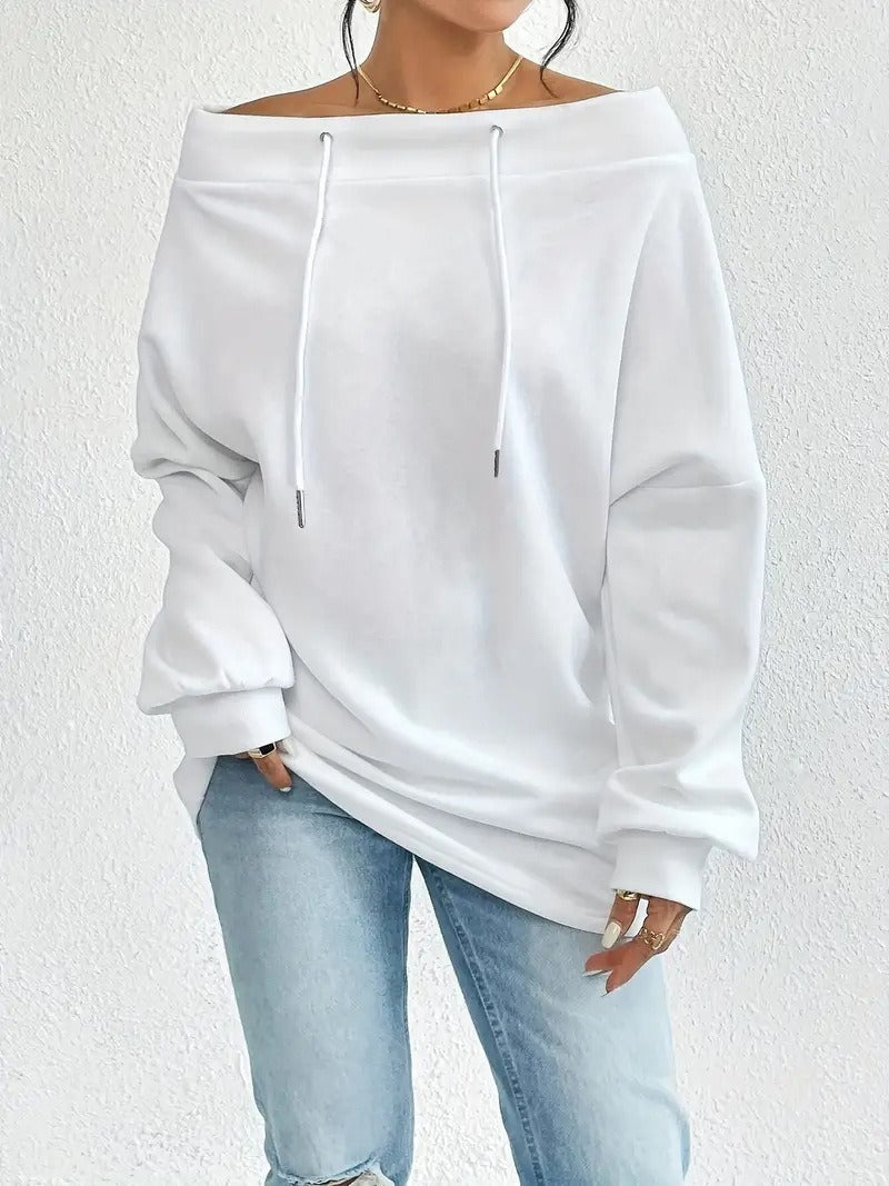 Off-Shoulder Sweatshirt mit Tunnelzug