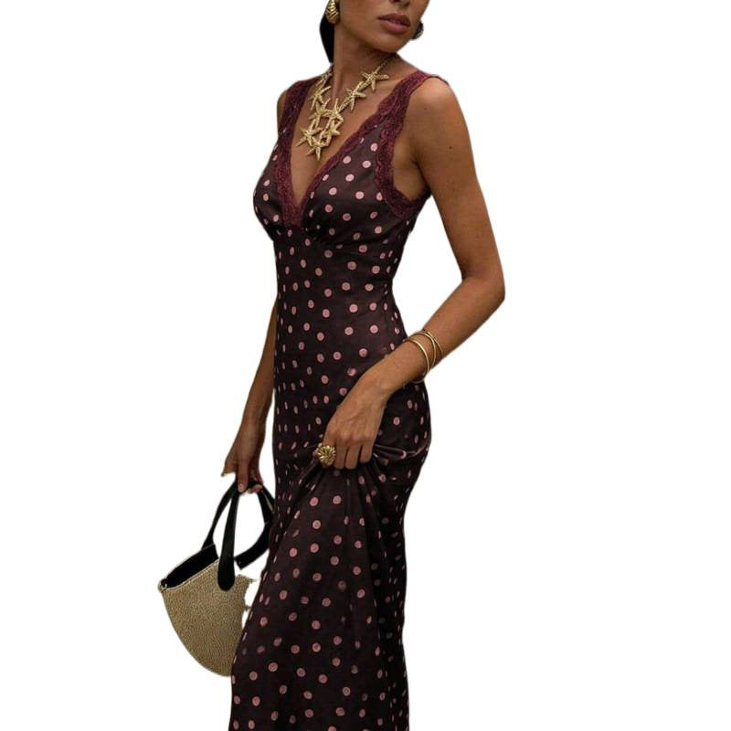 Ärmelloses Maxi-Kleid mit Schlitz und Polka Dots – Bild 7 | LuxeStyle