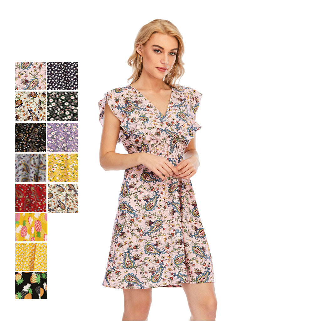 Ärmelloses Chiffonkleid mit V-Ausschnitt & Rüschen