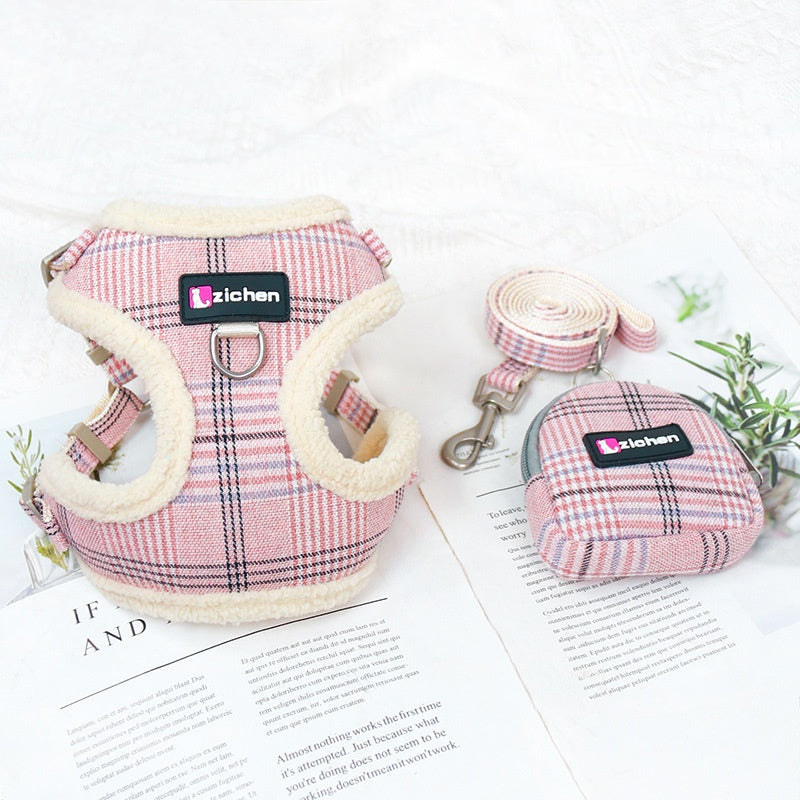 Hundeleine Weste mit Plaid und Fleecefutter