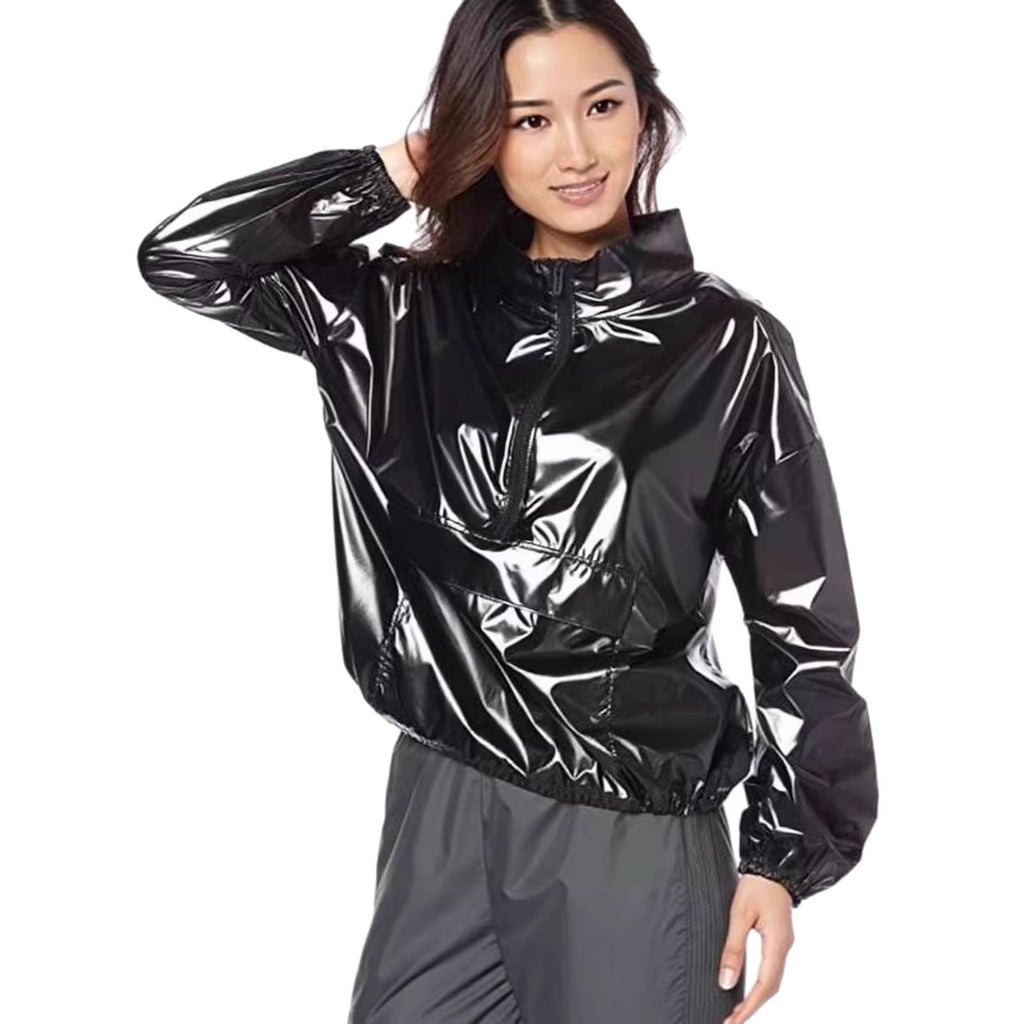 PU Faux Leder Hoodie mit Stehkragen – Ansicht 3