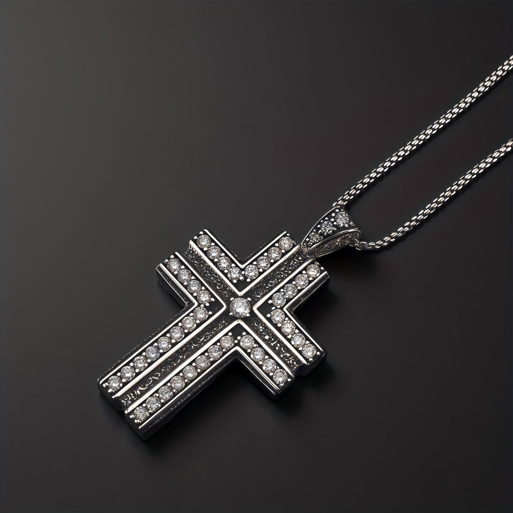 Doppellagige Kreuzkette mit Zirkonia, Antik-Schwarz