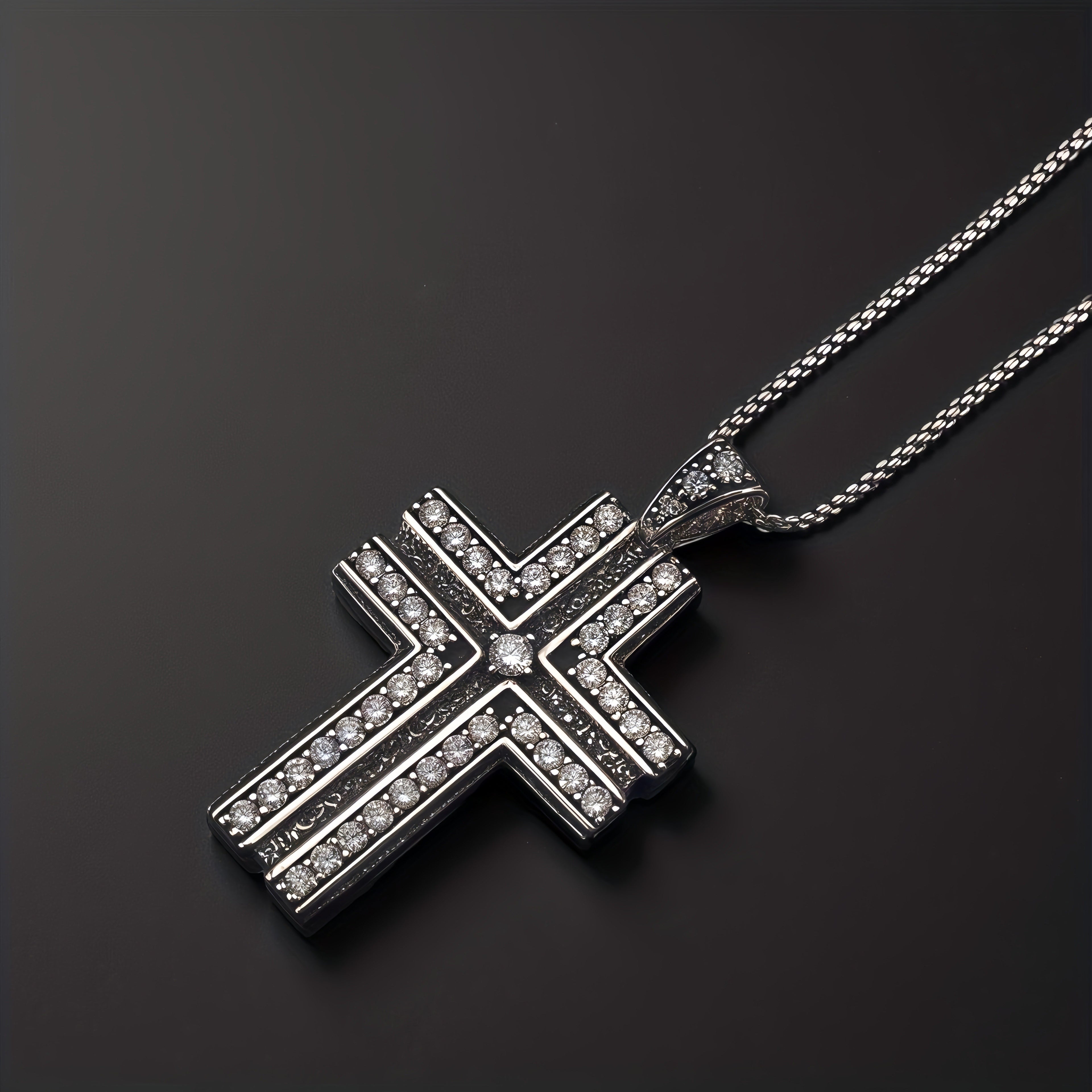 Doppellagige Kreuzkette mit Zirkonia, Antik-Schwarz