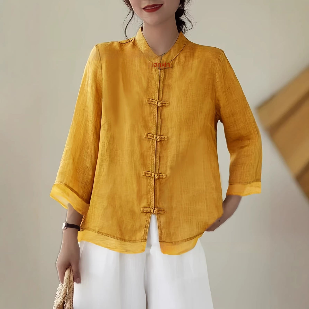 Chinesisches Patchwork-Shirt mit Knopfleiste | LuxeStyle