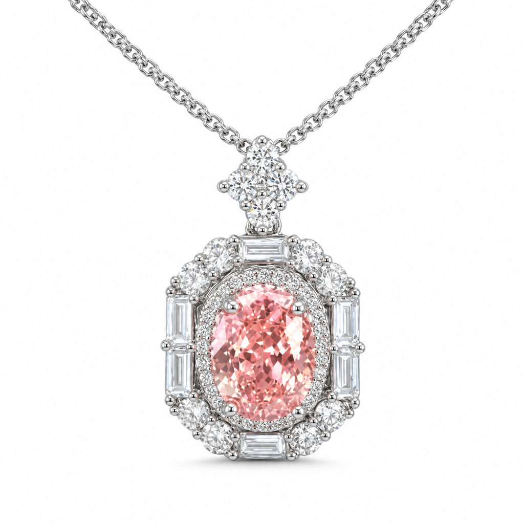 Eleganter Halo-Anhänger mit ovalem Zirkonia
