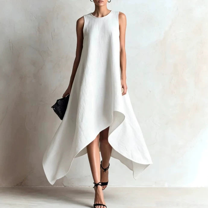 Asymmetrisches Leinenkleid ohne Ärmel | LuxeStyle