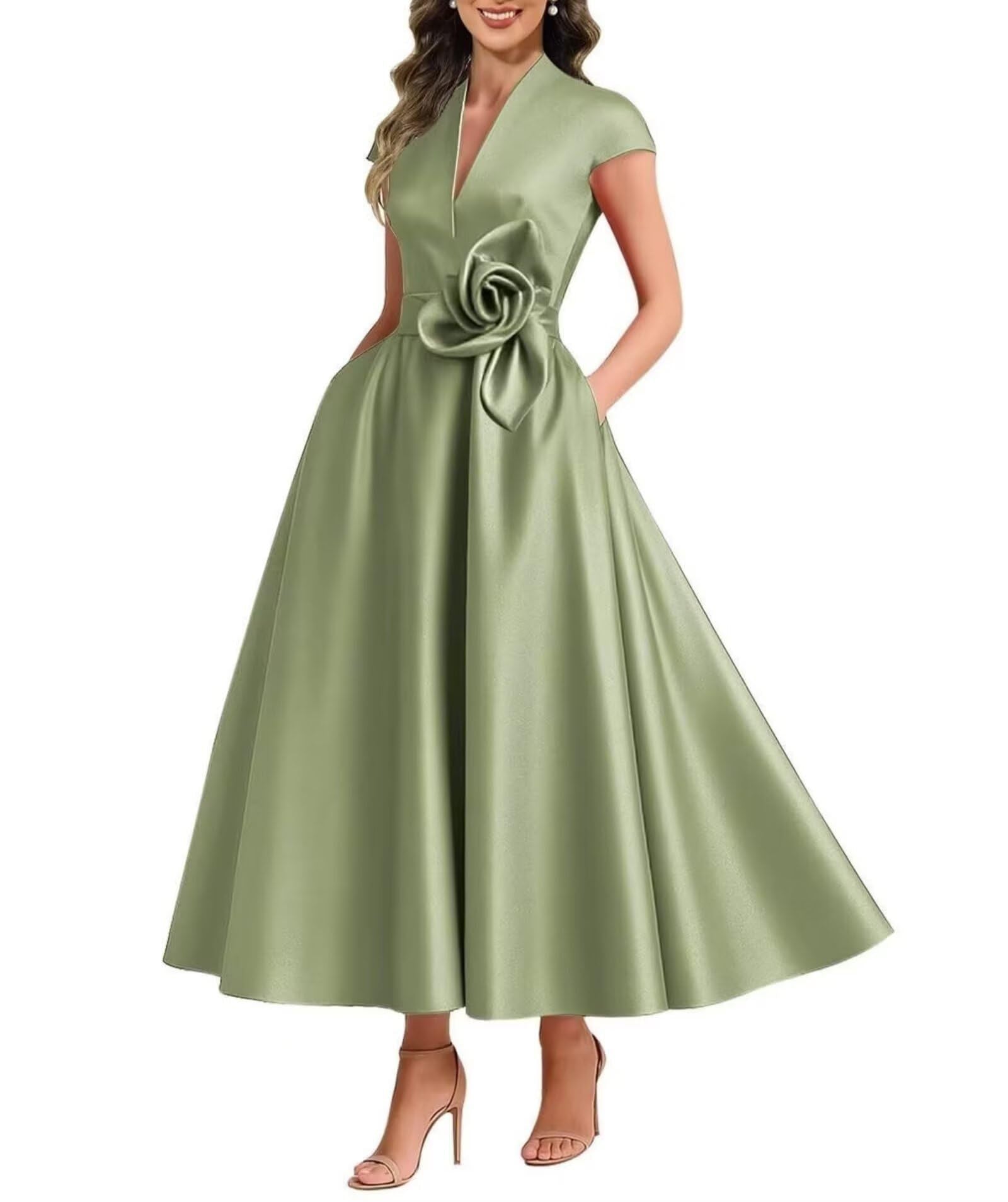 3D Blumen Damen-Satin-Kleid
