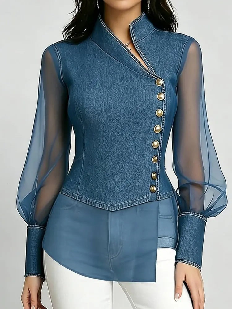 Spitzen-Langarmshirt mit asymmetrischem Ausschnitt