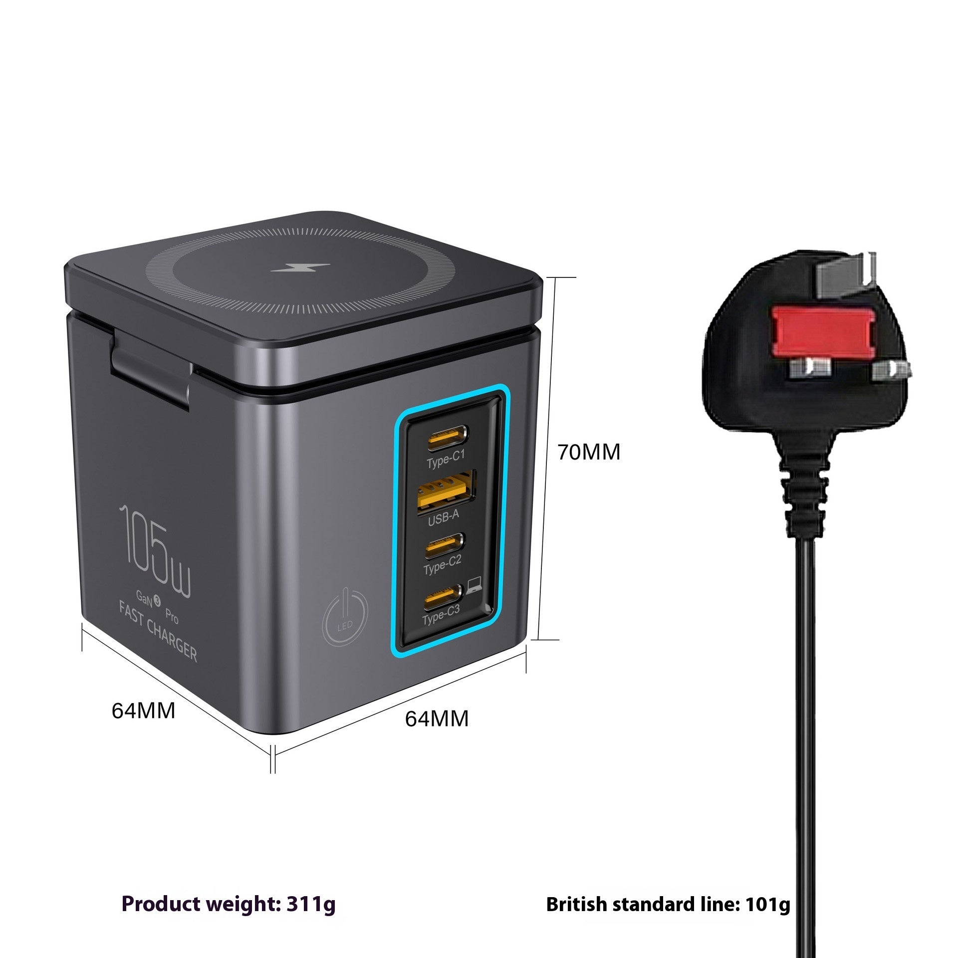 105W Multifunktionales Magnetisches GaN Wireless Ladegerät