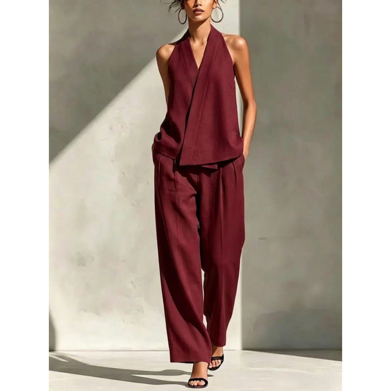 Halter V-Neck Blazer Top & High Waist Hose Set
