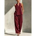 Halter V-Neck Blazer Top & High Waist Hose Set