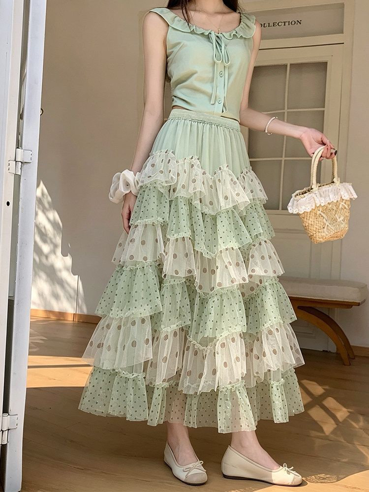 Chiffon-Puffrock mit Polka Dots