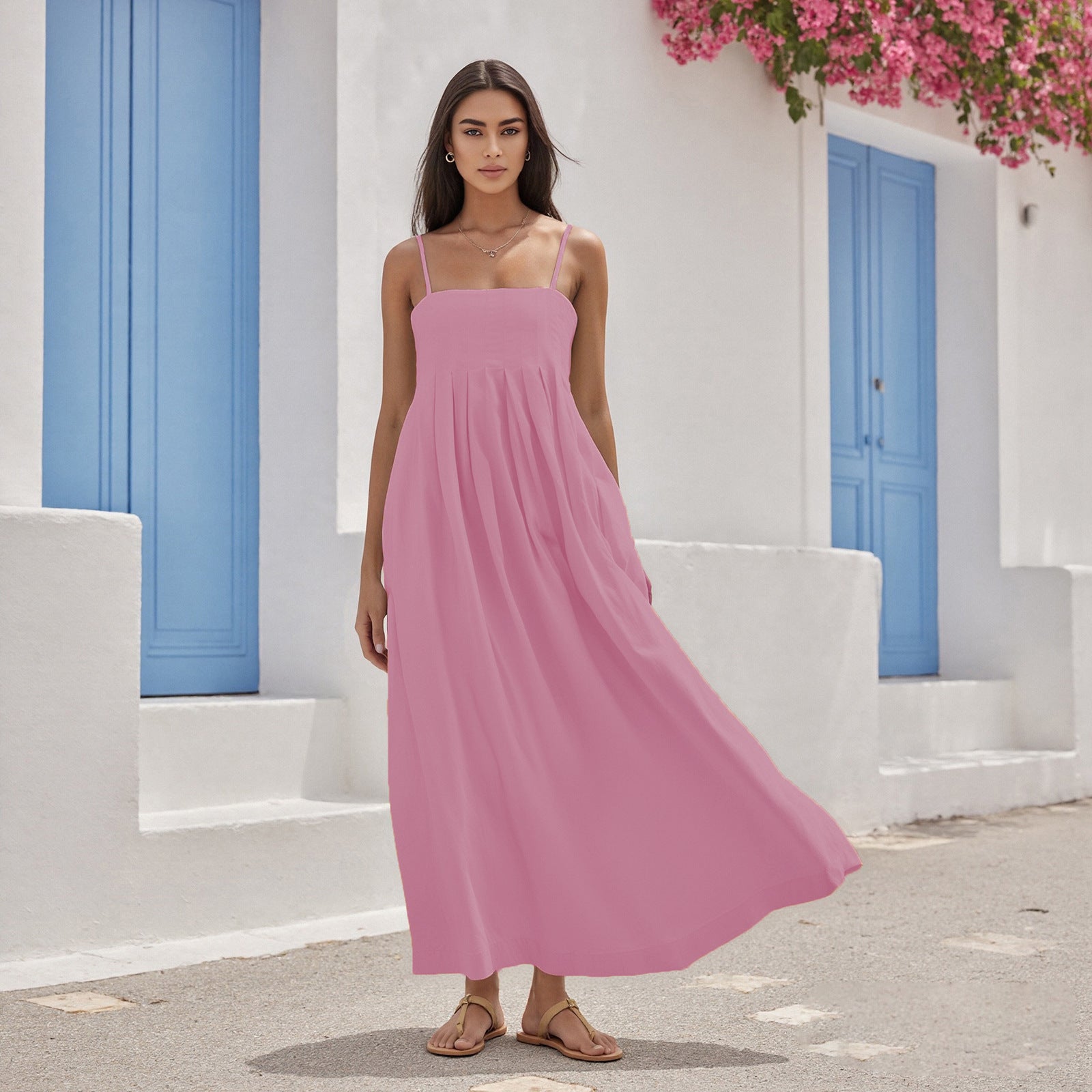 Patchwork Off-Shoulder Maxi-Kleid aus Baumwolle