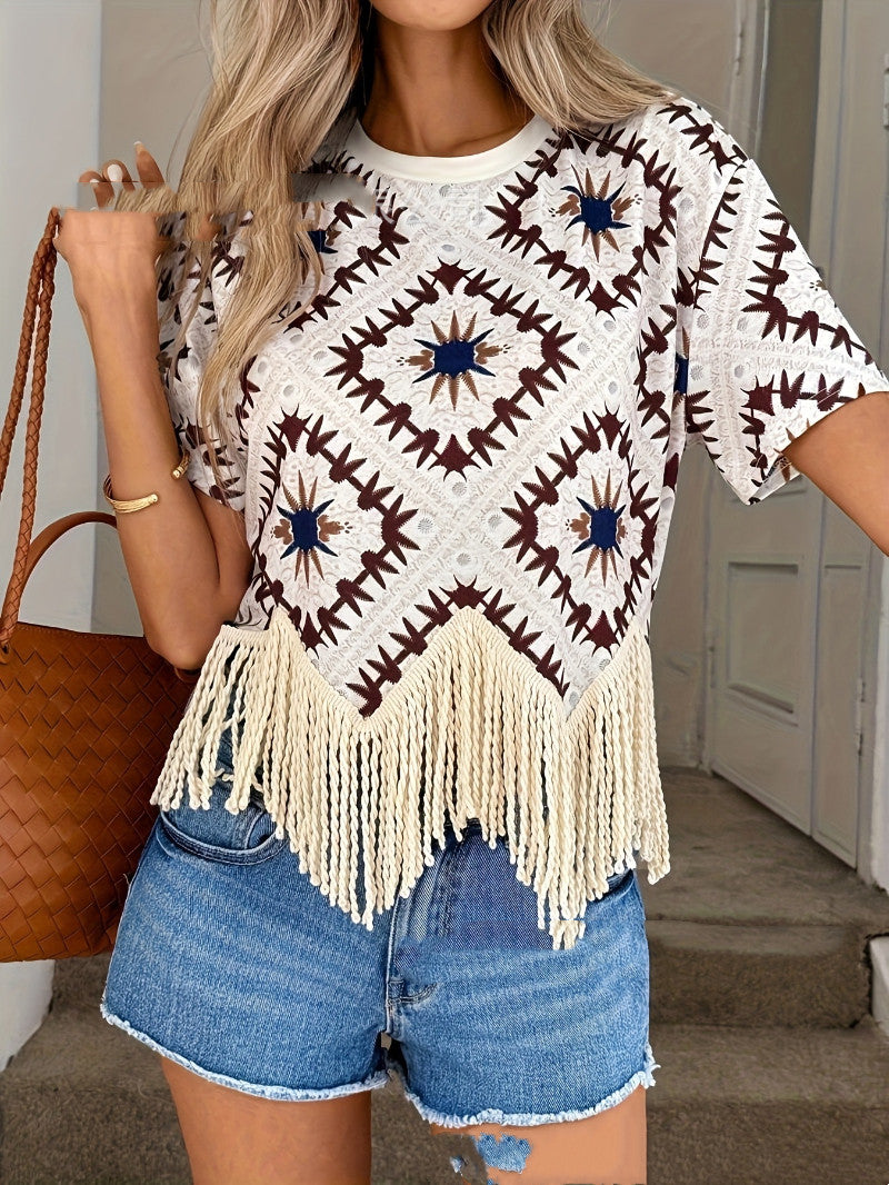 Boho-Travel T-Shirt mit Fransen – Bild 6 | LuxeStyle