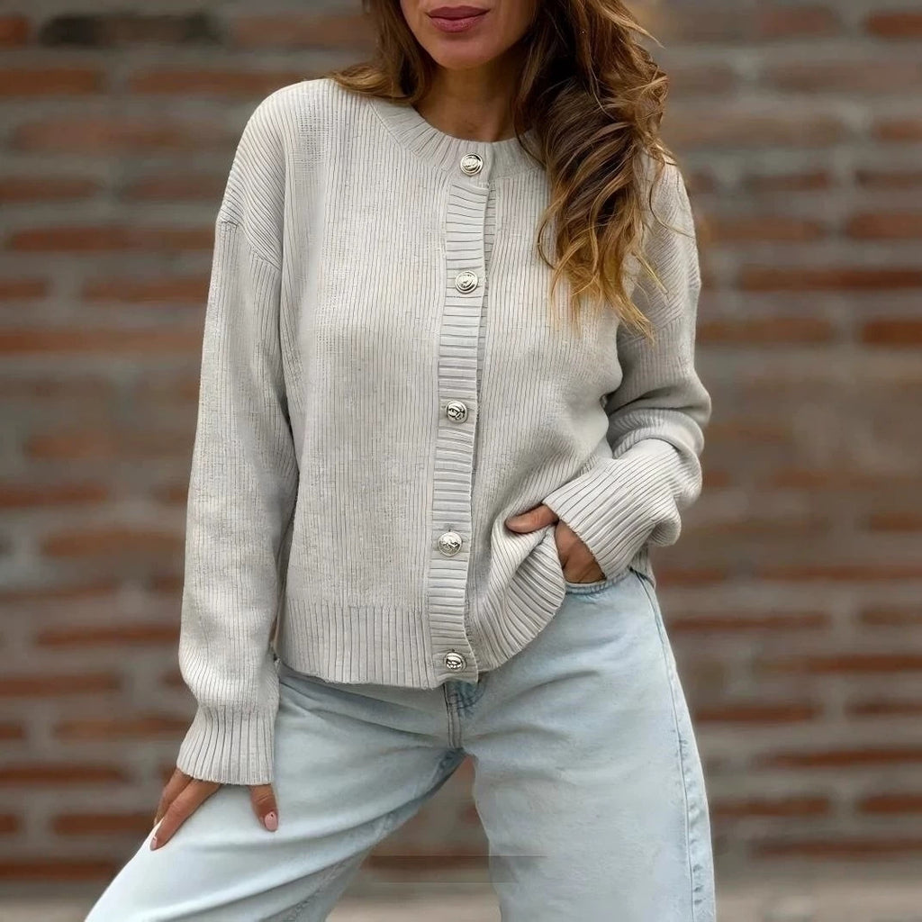 Damen Strickjacke mit Knopfleiste und langen Ärmeln