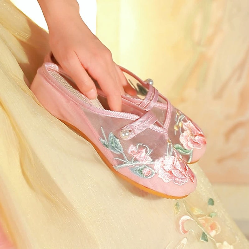 Sommer Mesh Sandalen mit Blumenstickerei