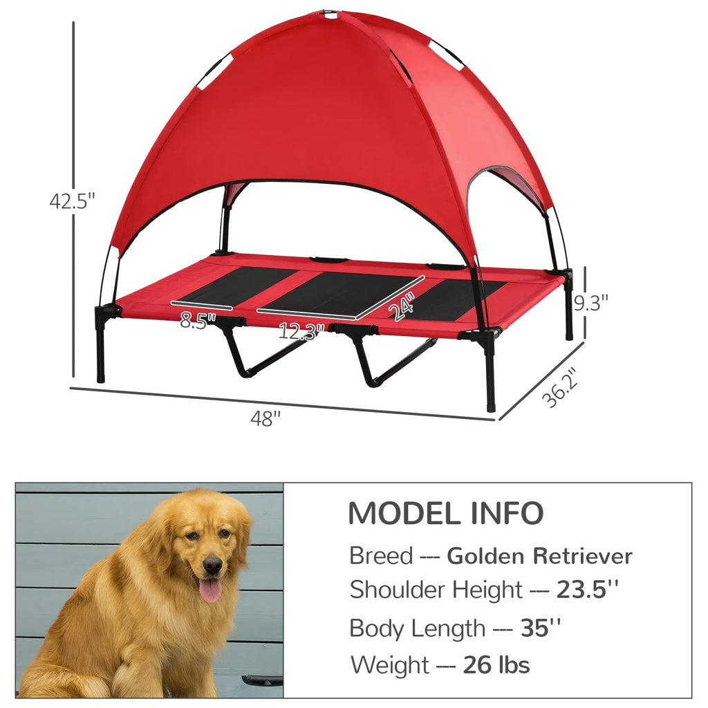 Erhöhtes Hundebett mit UV-Schutz-Dach