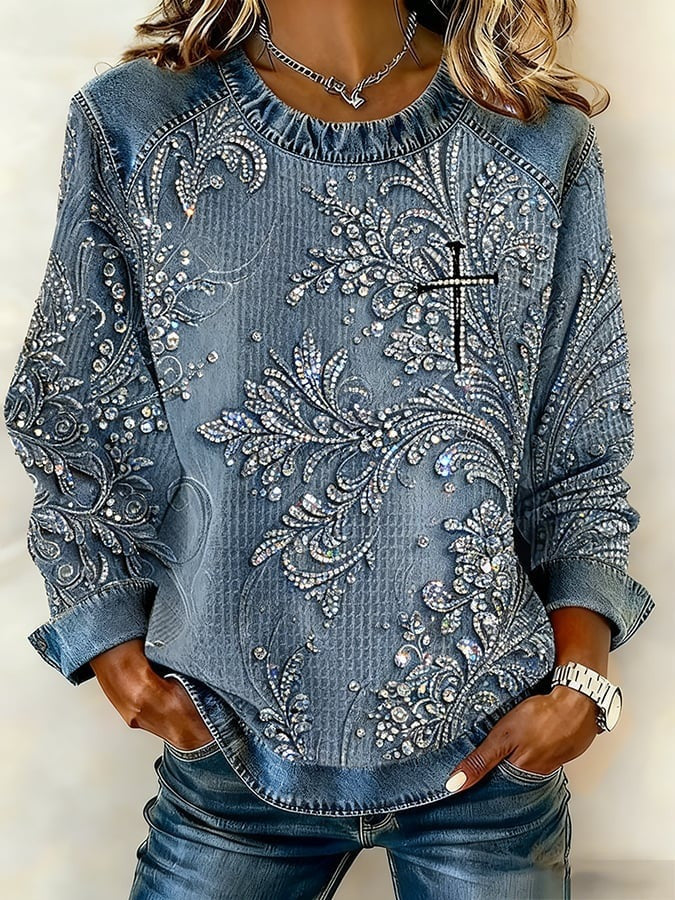 Retro-Pullover mit Druckmotiv