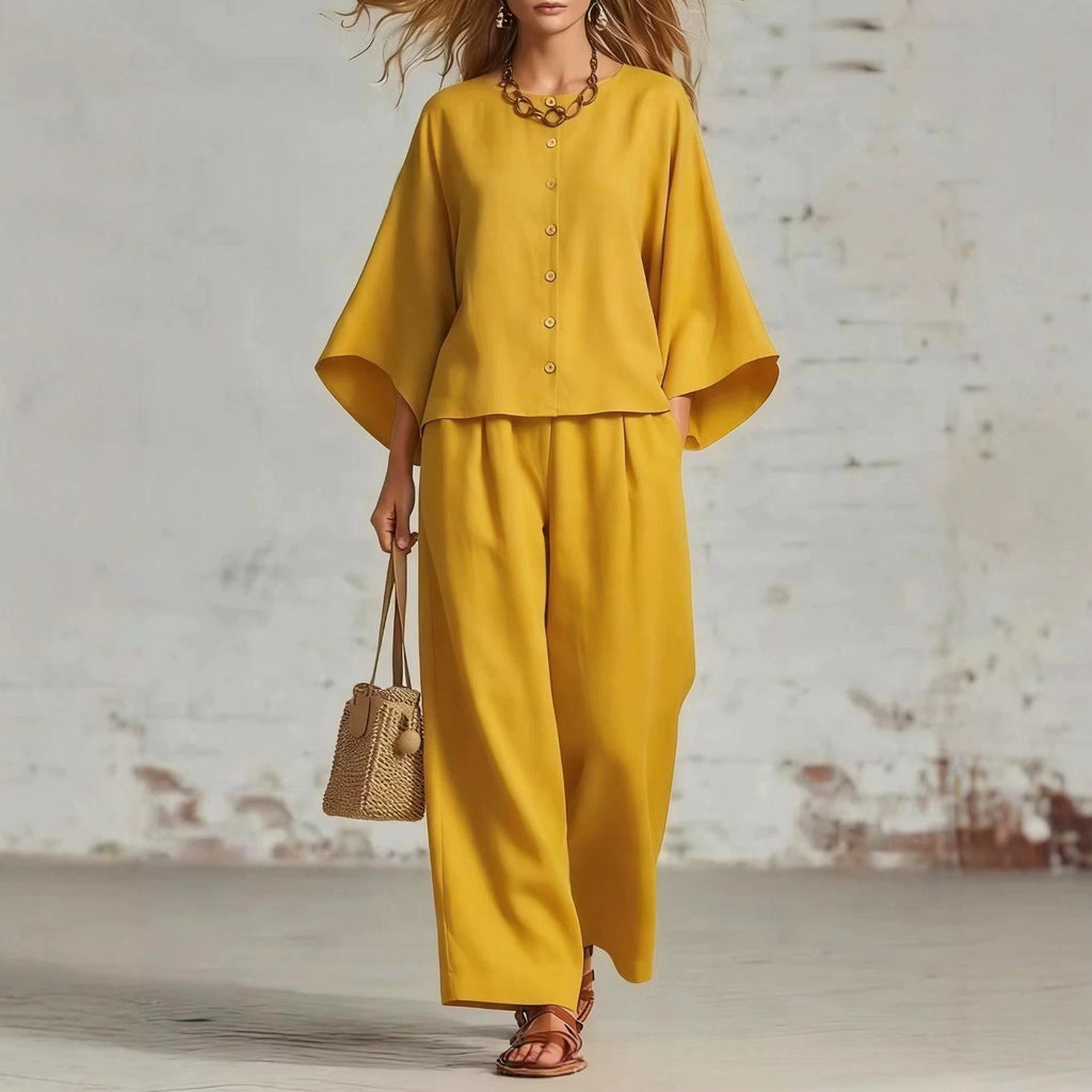Cardigan mit 3/4-Ärmeln & weite Hosen