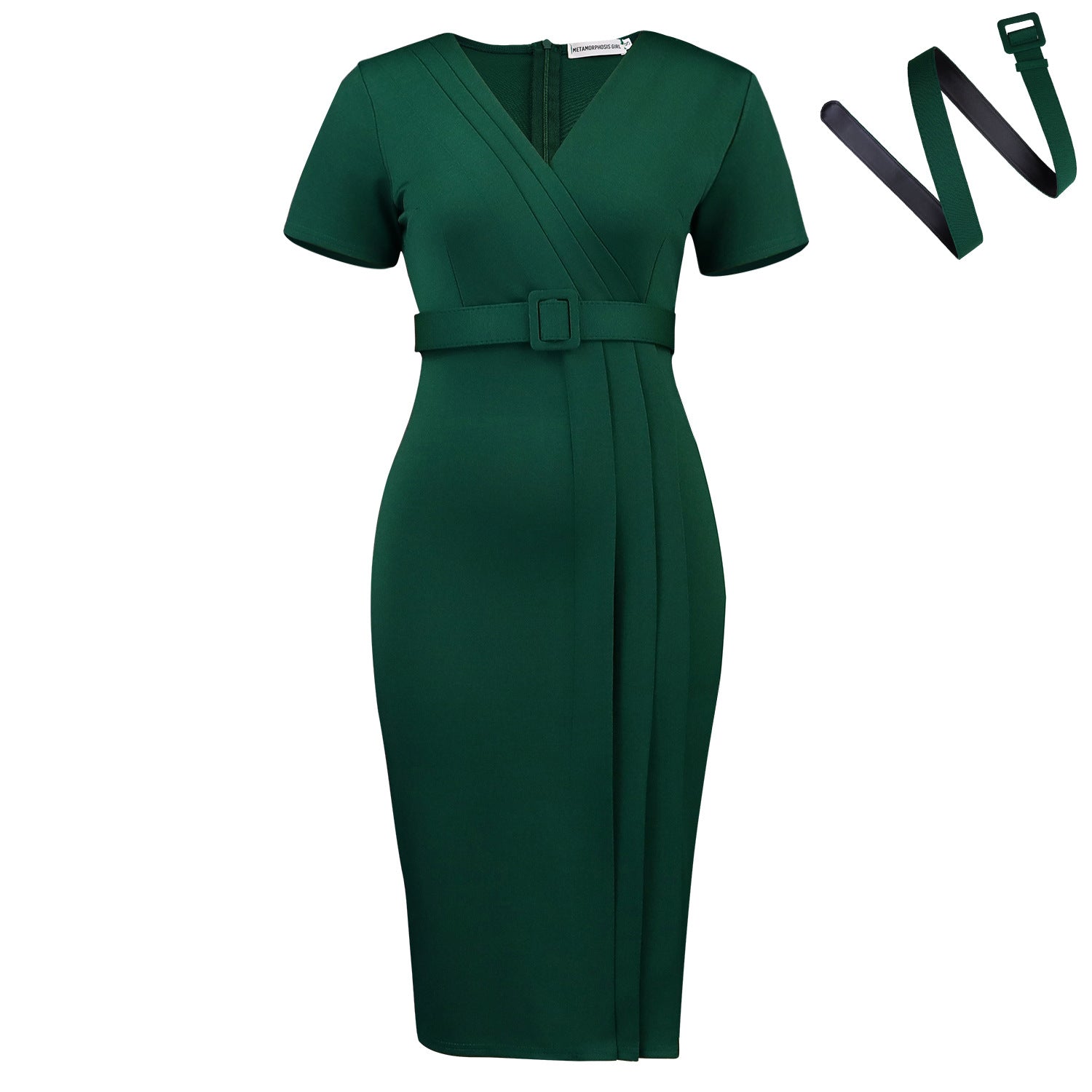 Elegantes V-Ausschnitt Midi-Kleid mit Gürtel