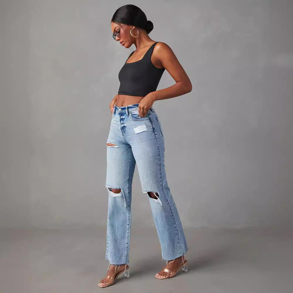 Rissige Denim-Hose mit Sackleiste