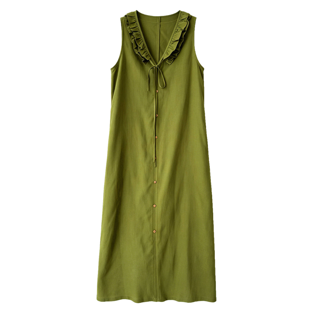 Ärmelloses V-Neck Kleid mit Rüschen