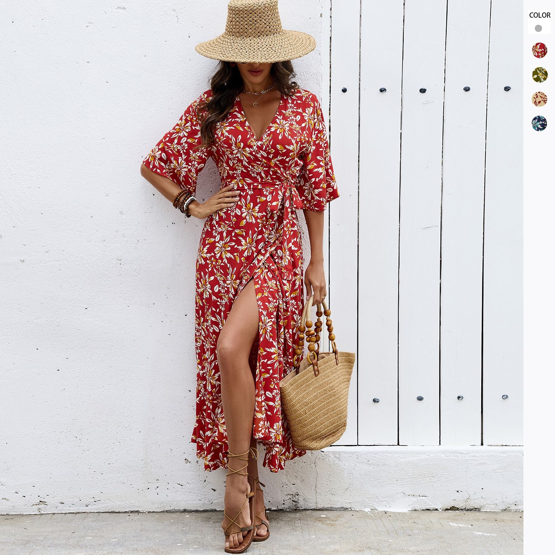 Boho-Vintage Etuikleid mit halbem Arm