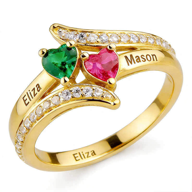 Doppelherz-Ring mit Zirkonia-Stein