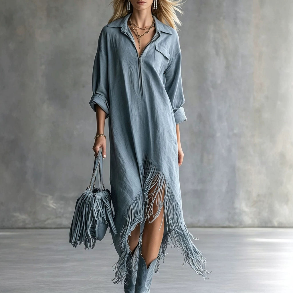 Retro-Fransenkleid mit langen Ärmeln