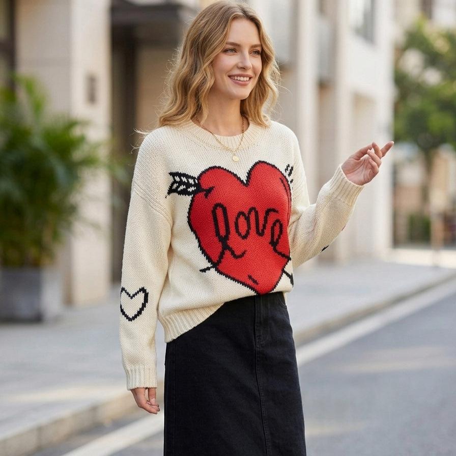 Herzgemusterter Strickpullover für Damen – Bild 3 | LuxeStyle